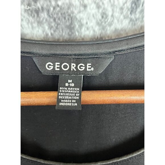 George Black Circles Beaded Short Sleeve Top Knit Stretch women's Medium 8-10 - Picture 3 of 12